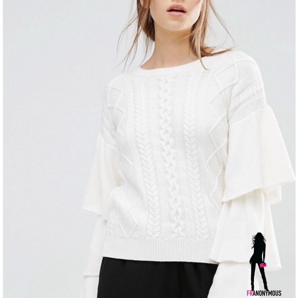 Style Mafia Stella Off White Ruffle Sleeve Sweater - Picture 4 of 6